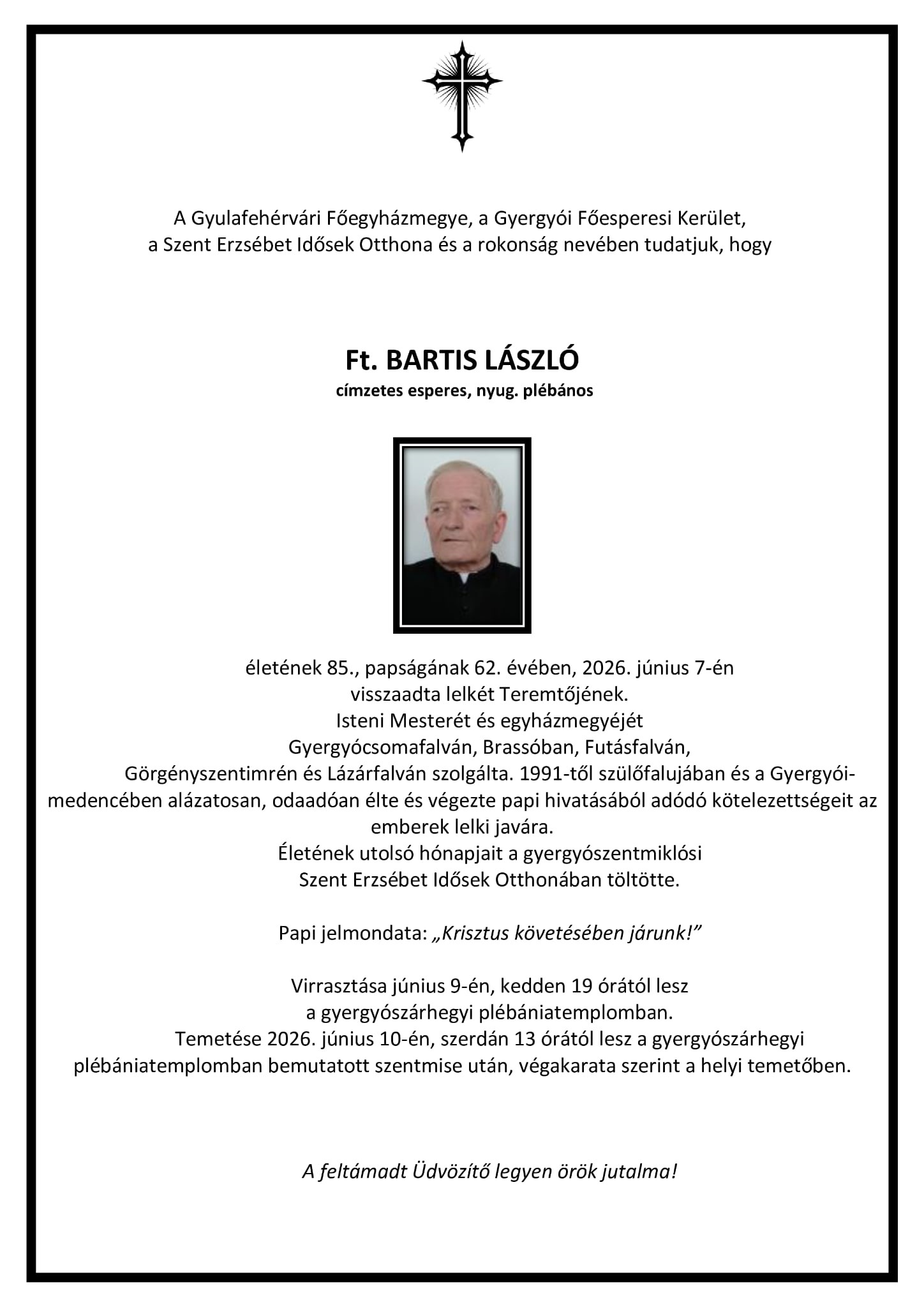 Gyászjelentő - Bartis László